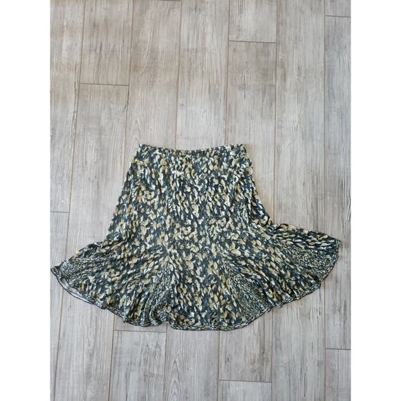 Nic + Zoe Black Tan Feather Print Viscose Polyester Linen Midi Skirt Sz L - Picture 1 of 6